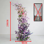 arches décoratives florales artificielles violettes roses romantiques mariageintérieur bouquets fleurs variées texturées