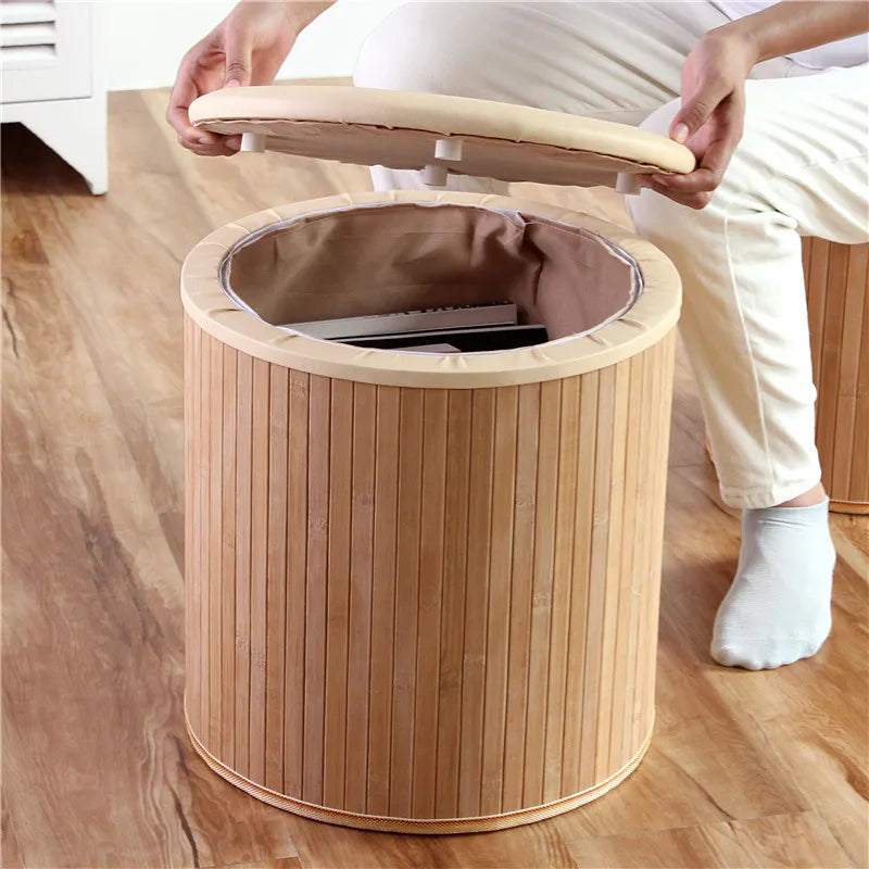 tabouret rangement bois couvercle amovible tissu beige entrée maison