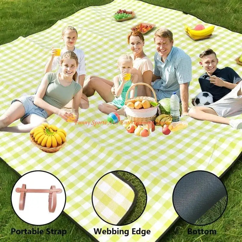 tapis camping pique nique vichy vert clair carreaux mousse douce porte sandwich ceinture cuirextérieur