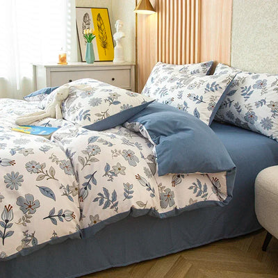Housse de couette imprimée fleurs coton lavé rouge