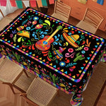 nappe mexicaine folklorique multicolore motif traditionnel cactus fleurs sombrero guitarrette table festive jours morts