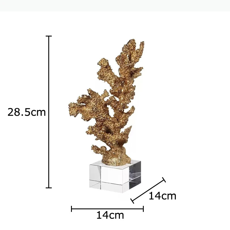 Sculpture corail doré texturée base cristal transparent décoration contemporaine chambre
