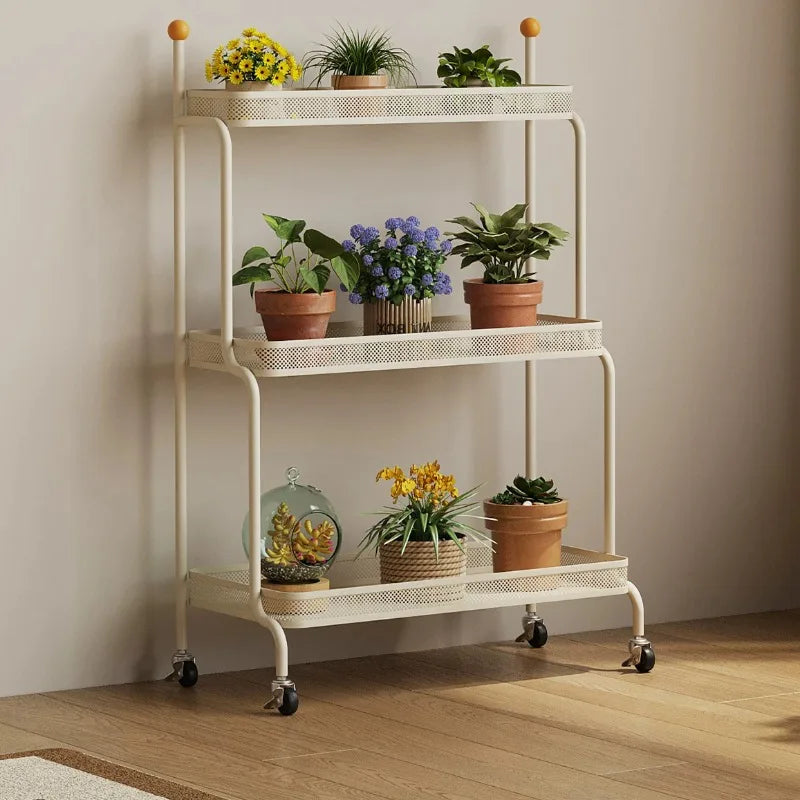 étagère mobile plantes moderne roulettes pots terre cuite globe verre lampe haute qualité minimaliste