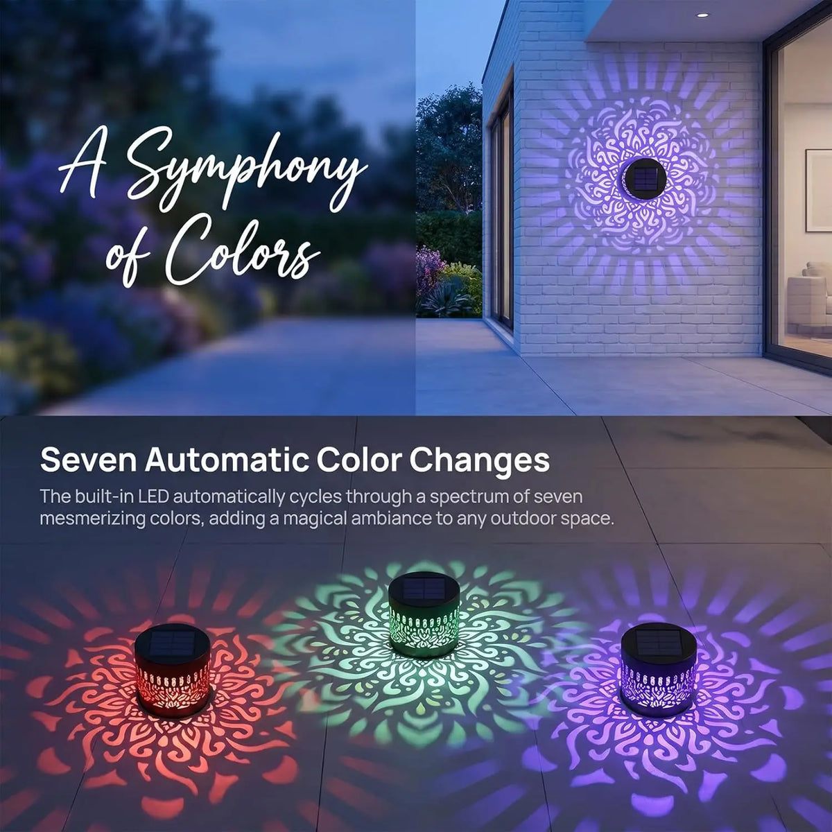 lampe solaire murale noire motif ajouré ip65 led moderne adhésive extérieure jardin couloir decoration