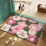 tapis moderne floral relief vert foncé rose blanc entrée bain lettres cœur feuilles