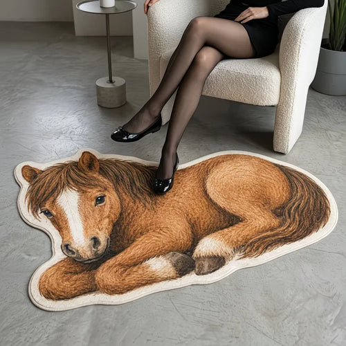 tapis décoratif salon chambre motif cheval floral beige marron blanc doux antidérapant intérieur maison