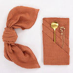 serviettes plissées coton marron rose bleu rouge minimalistes clips dorés mariage fête famille
