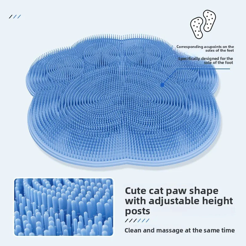 tapis bain bleu rose ventouse bristles patte chat nettoyage pieds dos ludique.functional