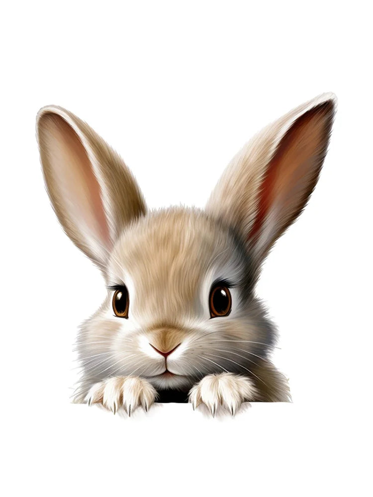autocollant mural pvc lapin visage beige gris blanc adhésif décoration moderne salon cuisine