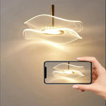 Lampe suspendue moderne minimaliste acrylique blanc doré texturée semi translucide chambre salon