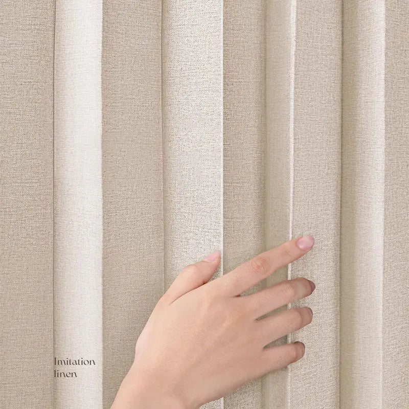 rideau plissé polyester beige clair texture lin moderne opacité pliable sans perçage chambre cuisine