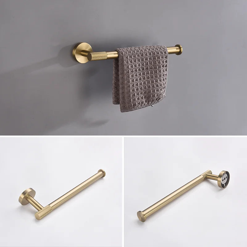 ensemble accessoires salle bain laiton brossé doré porte serviettes papier toilette crochet moderne
