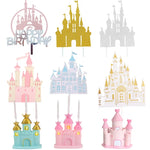 décoration gâteau château conte fées rose blanche bleue or anniversaire enfant fête