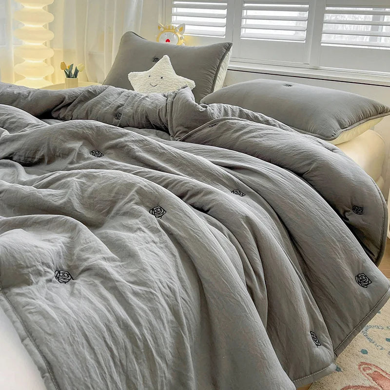 couette été brodée roses couverture lit polyester moderne minimaliste beige rose gris bleuclair adultes