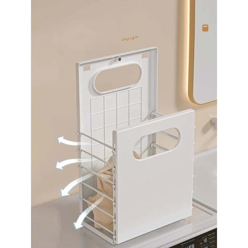 panier rangement pliable blanc moderne vêtements linge salle bain fixations crochets minimaliste