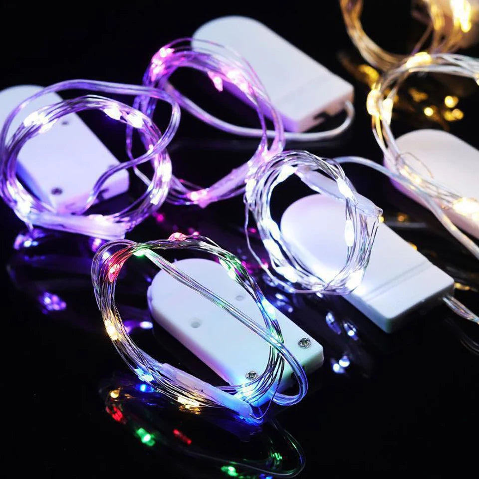 guirlande lumineuse led fil cuivre multicolore decoration noel mariage chambre interieur batterie pile