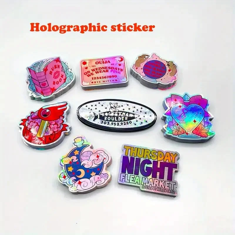 sticker holographique personnalisable adhésif résistant eau moderne graphique multicolore rouge blanc rose bleu vert