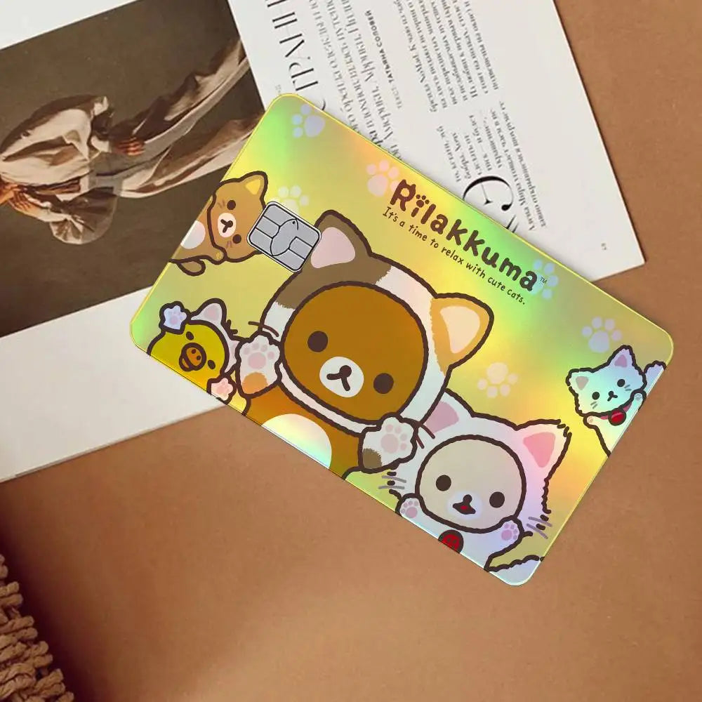 autocollants carte d'identité dessin animé rilakkuma chats motifs floraux multicolore résistants eau protection vinyl