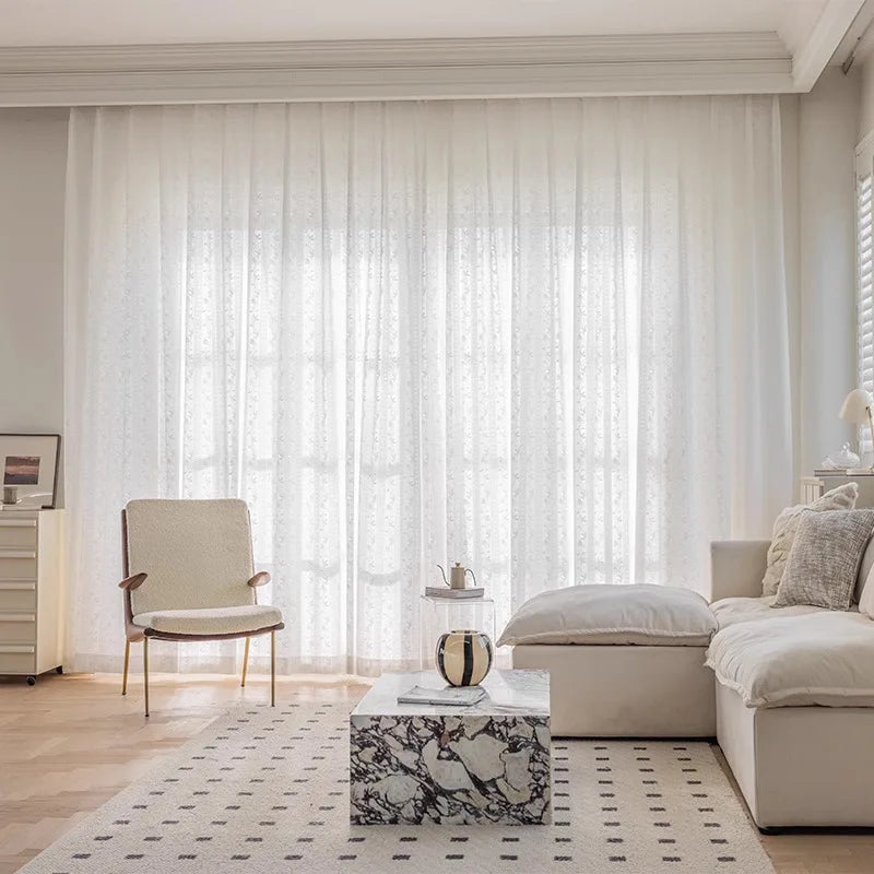 rideau blanc brodé floral transparent classique maison 100 polyester