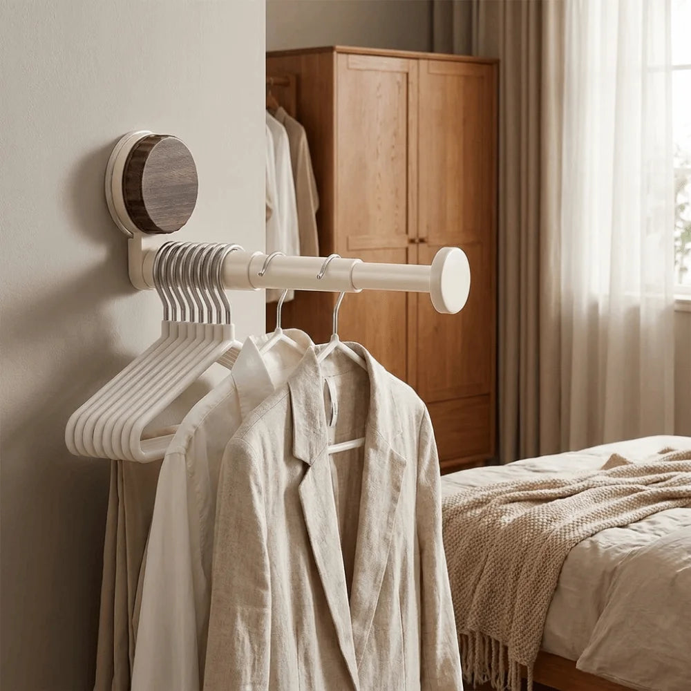 porte vêtements mural rétractable fixation sans perçage blanc moderne minimaliste salle bain multifonctionnel