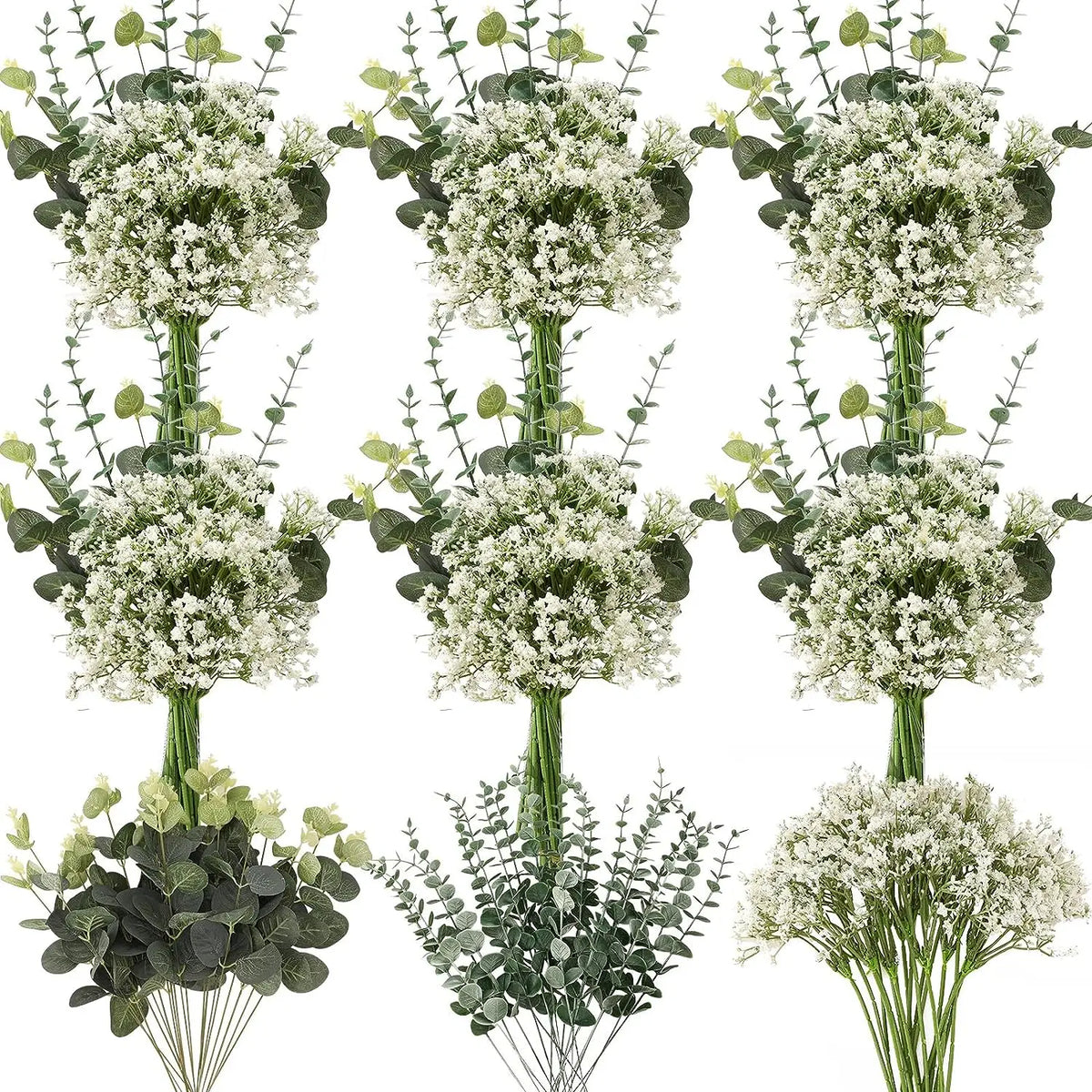 bouquets artificiels eucalyptus baby breath vert blanc naturels rustiques decoration mariageextérieur