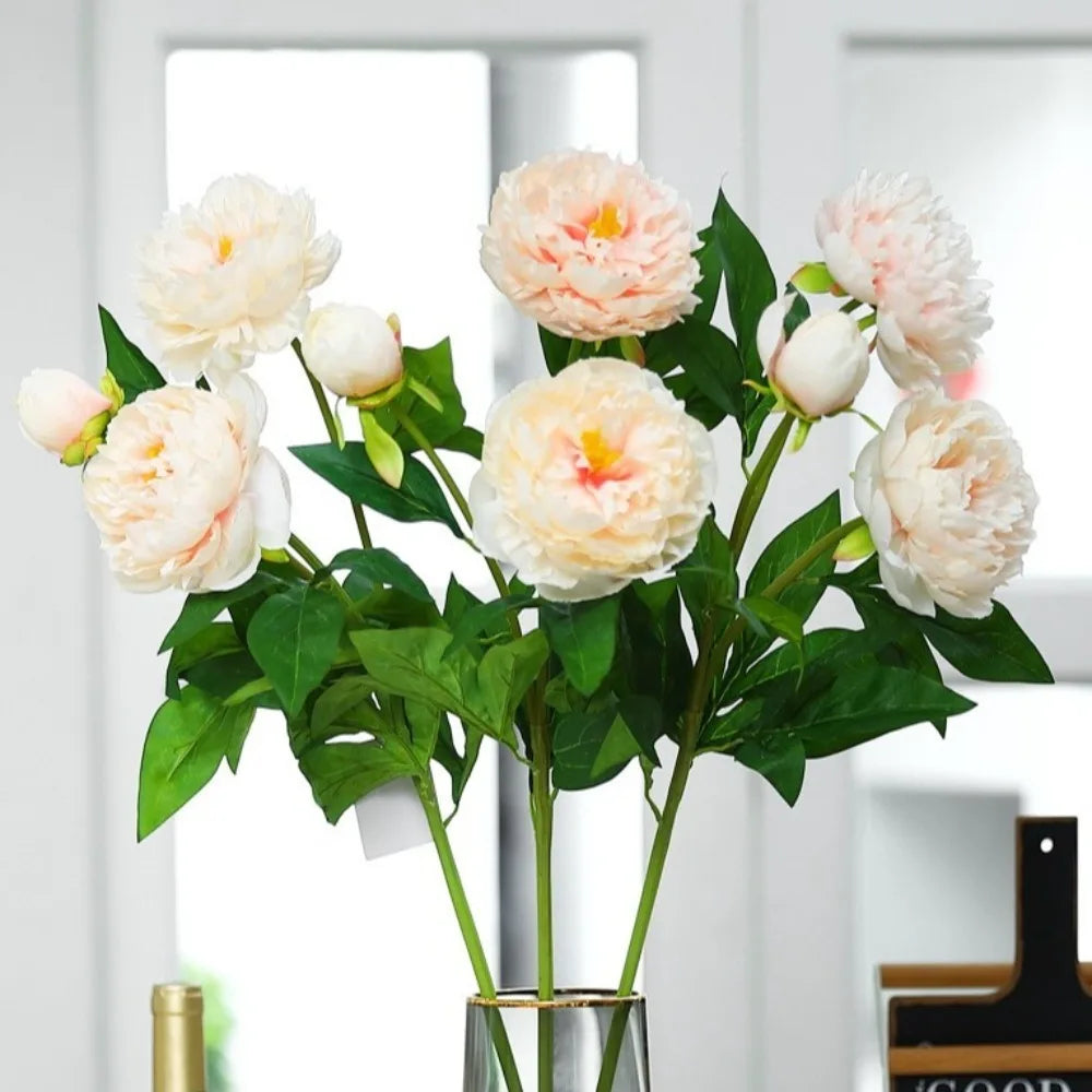 bouquet fleurs artificielles pivoines blanc rose rouge decoration maison anniversaire mariageintérieur