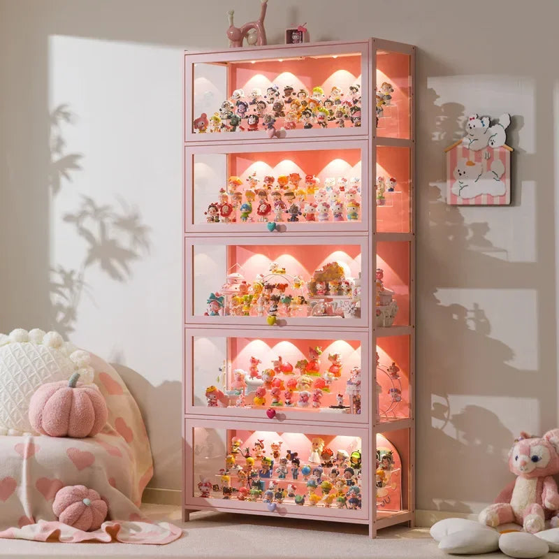 meuble rangement moderne portes transparent rose clair bambou 80cm large