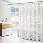 rideau douche moderne opaque motifs chats fleurs polyester blanc rose