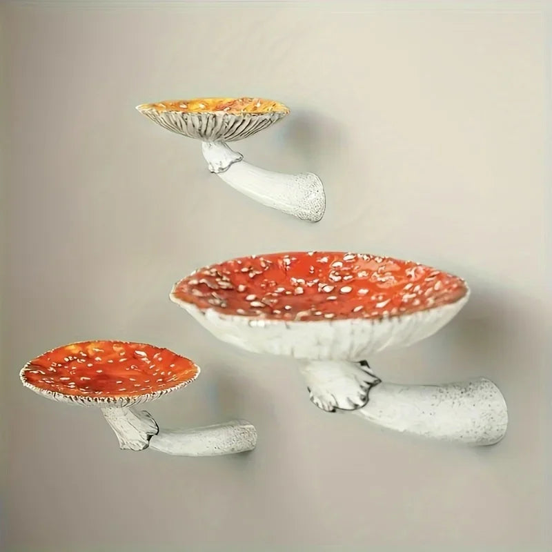 support mural champignon blanc orange rouge relief artisanal naturel adhésif inclus.texture.grey.stem