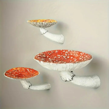 support mural champignon blanc orange rouge relief artisanal naturel adhésif inclus.texture.grey.stem