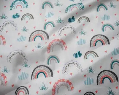 tissu coton imprimé thème marin poissons coquillages enfants blanc rose bleuclair vert