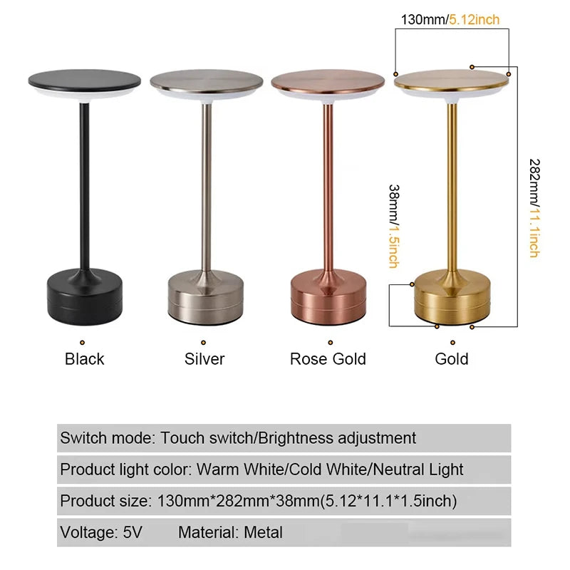 lampe table led rechargeable tactile or argent noir veilleuse portable chambre lecture gradation continue