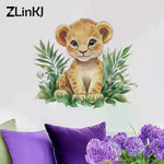 sticker mural lionceau illustration orange feuilles adhésif enfant salon décoration maison Podserviced by Qwen