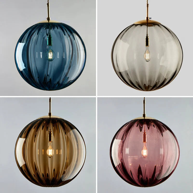 lampe suspendue moderne verre texturé bleu marron gris ampoule edison filaire 249lm 3ans garantie