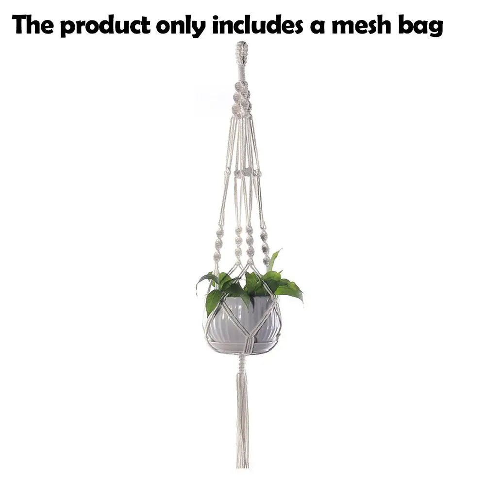 sac plante suspendu macramé blanc boho artisanal pot fleurs blanc