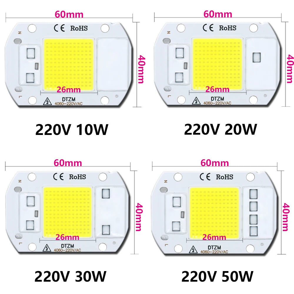 ampoule led cob chip 5w 10w 20w 30w 50w blanc jaune super puissante longue