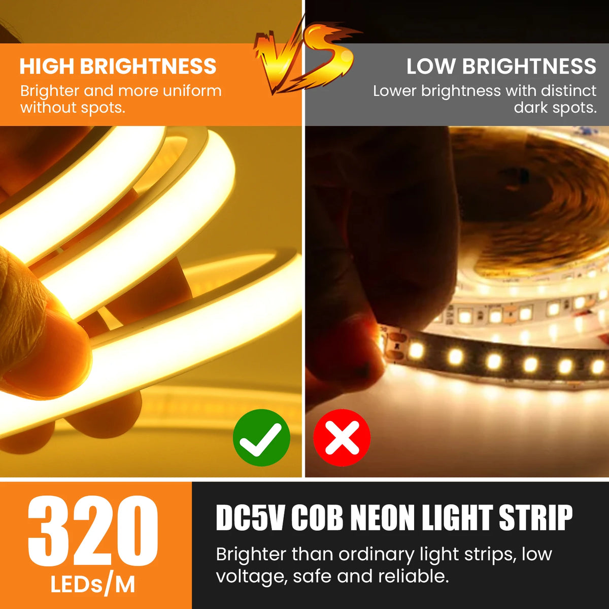 ruban led néon blanc chaud 320 led/m 5v usb flexible étanche modernité