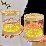 boîte gâteau lumineuse transparente tulipes colorées moderne décoration chambre veilleuse artisanale feuilles plastique