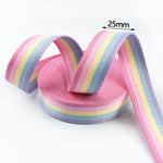 ruban polyestère rose bleu clair jaune vert rayures double face 25mm 32mm texturé sécurité