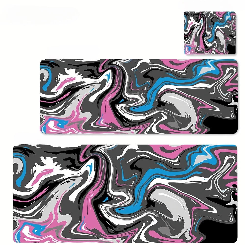 grand tapis gamer cuir noir blanc motif marbré moderne abstrait