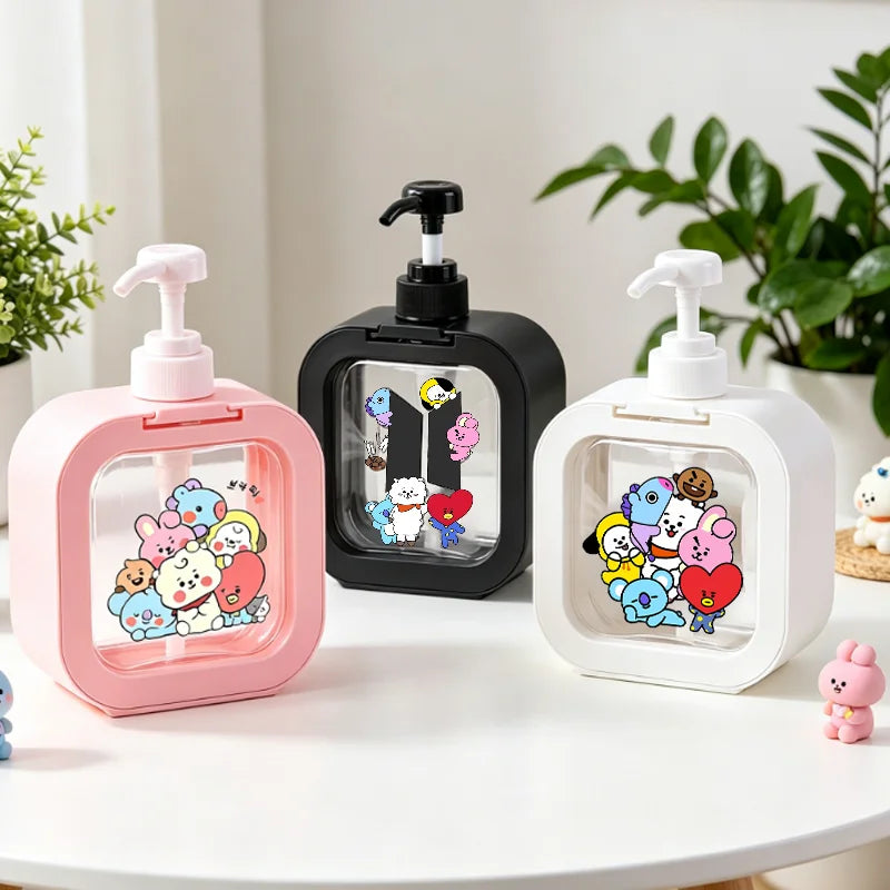 distributeur savon liquide pompe plastique rose transparent personnage animé mignon bouteille shampoing mains cadeau