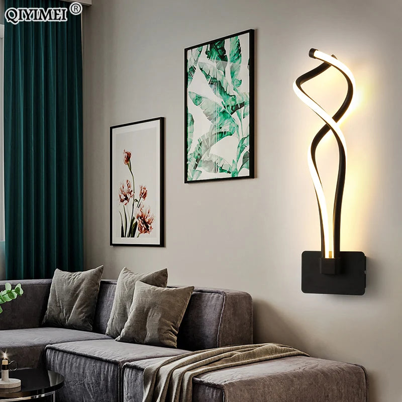 applique murale moderne aluminium noir blanc contemporain spirale fixée mur