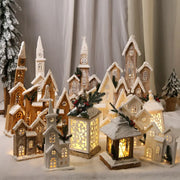 Décorations de Noël lumineuses en bois couvert de neige - Château féerique pour fenêtre