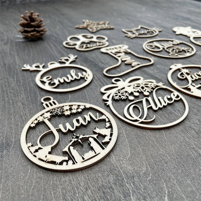 Ornement de Noël personnalisé en bois avec nom gravé - décoration festive