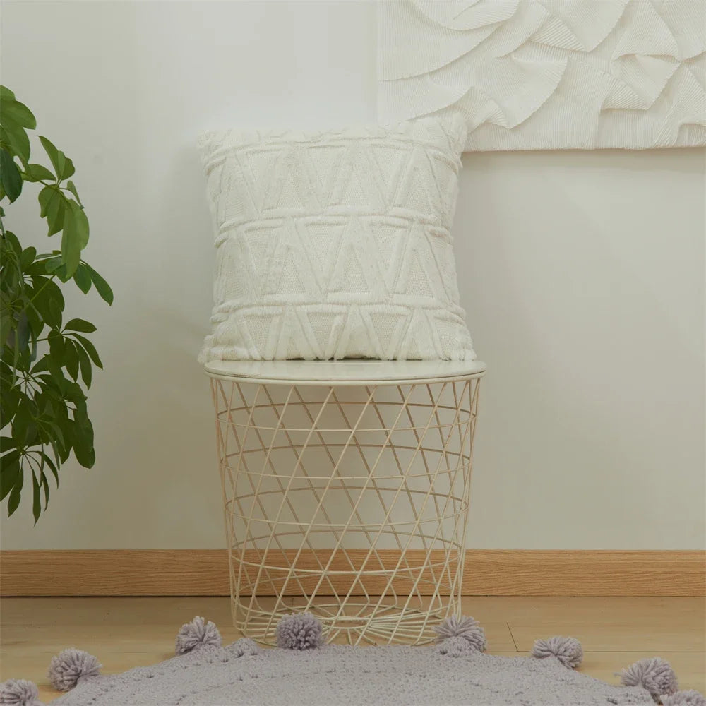 coussin blanc peluche triangles géométriques doux moderne confortable sans insert invisible zip 30x50cm 40x40cm