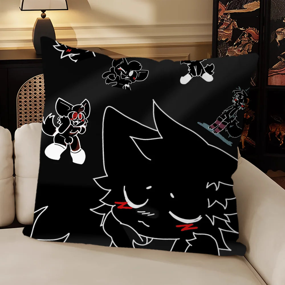housse coussin carrée motif chat mignon décoratif salon chambre moderne coton blanc noir