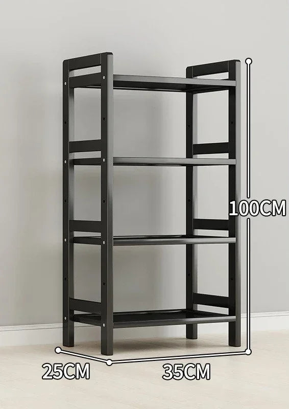 étagère rangement noire multifonctionnelle moderne acier inoxydable bambou réutilisable livres plantes