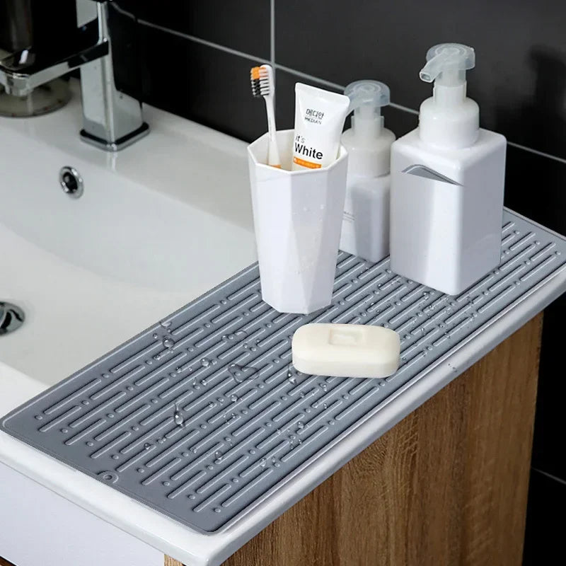tapis cuisine silicone gris rayures horizontales moderne anti dérapant suctionversible
