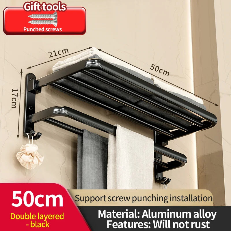 porte serviettes mural aluminium noir étagères salle bain moderne laqué insertion boulon