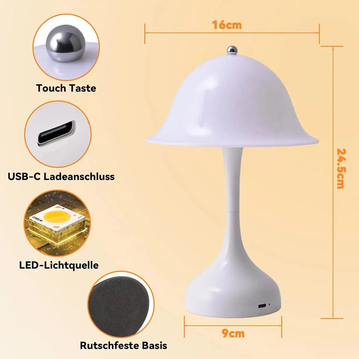 lampe chevet sans fil led rechargeable tactile bleu rose blanc moderne abatjour champignon chambre